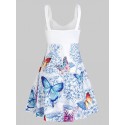 Butterfly and Flower Print Sleeveless Crossover Dress