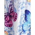 Butterfly and Flowers Print Ruched Flare Dress