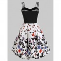 Butterfly Print Empire Waist Dual Straps Dress