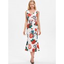 Buttoned Rose Print Vintage Dress