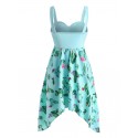 Cactus Print Empire Waist Asymmetrical Cami Dress