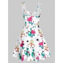 Cartoon Dinosaur Print Bowknot Mini Cami Dress