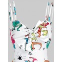 Cartoon Dinosaur Print Bowknot Mini Cami Dress