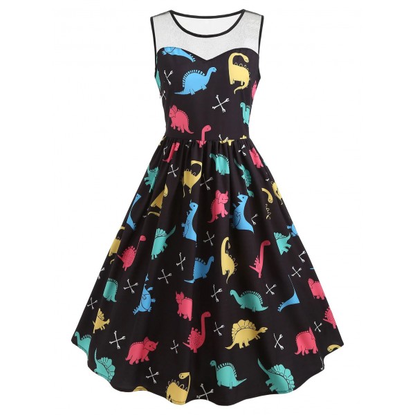 Cartoon Dinosaur Print Vintage Dress