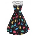 Cartoon Dinosaur Print Vintage Dress