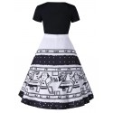 Cartoon Figure Printed Short Sleeve A-Line Rockabilly Style Dress