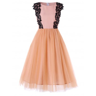 Chiffon Panel High Waist Sleeveless Dress