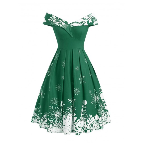 Christmas Snowflake Off Shoulder Foldover Dress