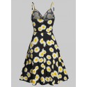 Daisy Print Sequin Insert Ruched Dress