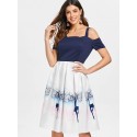 Dancing Girl Print Cold Shoulder Scalloped Dress