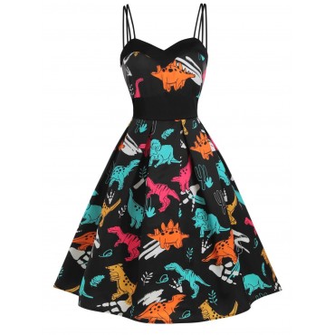 Dinosaur Print Dual Strap Dress