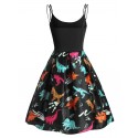 Dinosaur Print Mock Button Dual Straps Dress