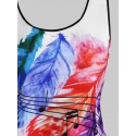 Feather Print Crisscross Mini Tank Dress