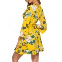 Floral Leaf Ruffle Wrap Dress