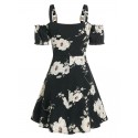 Floral Print Bowknot Cold Shoulder Dress