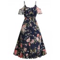 Floral Print Cold Shoulder Surplice Dress