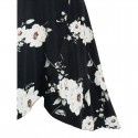 Floral Print Flounce Cold Shoulder High Low Short Sleeve Dress