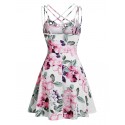 Floral Print High Waist A Line Dress