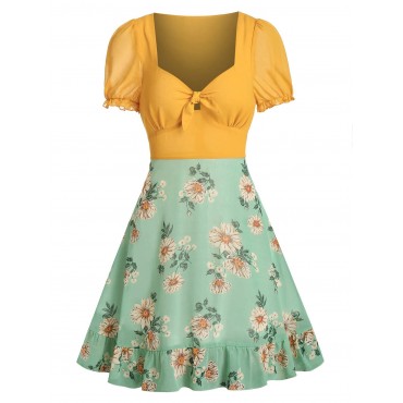 Floral Print Knot Front Chiffon Dress