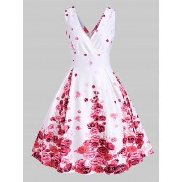 Flower Print Empire Waist Surplice Dress