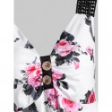 Flower Print Guipure Insert Ruched Mock Button Tank Dress