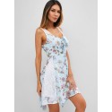 Flower Print Lace Insert Lace-up Dress