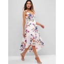 Flower Print O Ring High Low Surplice Dress