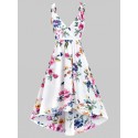 Flower Print O Ring High Low Surplice Dress