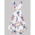 Flower Print O Ring High Low Surplice Dress