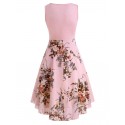 Flower Print O Ring High Waisted Surplice Dress