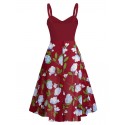 Flower Print Sleeveless High Low Chiffon Dress