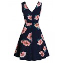 Flower Print Sleeveless Mock Button Dress