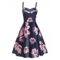 Flower Print Sweetheart Open Back Dress