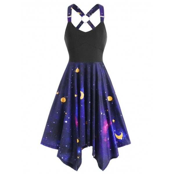 Galaxy Print Ring Asymmetrical Dress