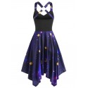 Galaxy Print Ring Asymmetrical Dress