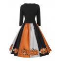 Halloween Pumpkin Color Block Midi Dress