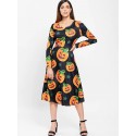 Halloween Pumpkin Print Midi Dress