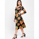 Halloween Pumpkin Print Midi Dress