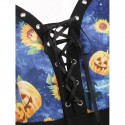 Halloween Pumpkin Sunflower Lace Up Dress