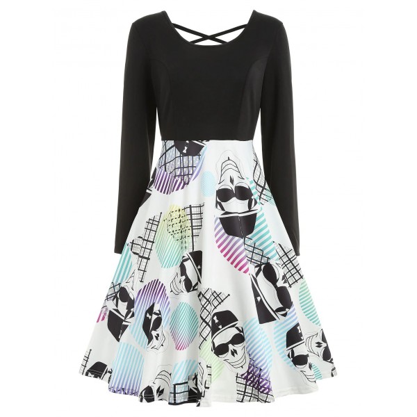 Halloween Skull Print Criss-cross Dress