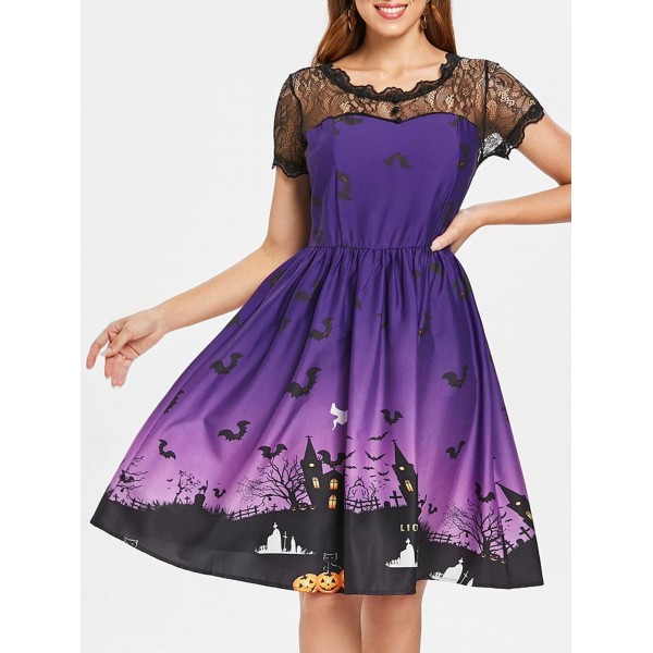 Halloween Vintage Lace Insert Pin Up Dress