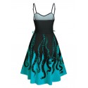 High Low Lace Up Octopus Print Cami Dress