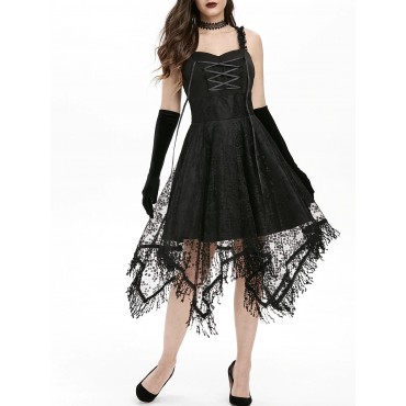 Lace-up Fringed Handkerchief Lace Dress