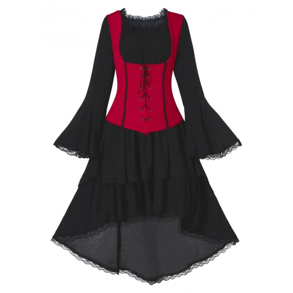 Long Sleeve Retro Layered Asymmetrical Corset Dress