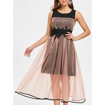 Mesh Overlay Sleeveless Vintage Dress