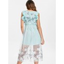 Mesh Panel Floral Embroidered Midi Dress