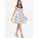 Music Note Butterfly Print Vintage Dress