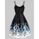 Octopus Print Mock Button Dual Straps Dress