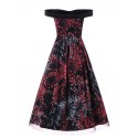 Off The Shoulder Floral Rockabilly Style Vintage Dress