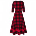 Plaid Print Sweetheart Neck Midi Vintage Flare Dress